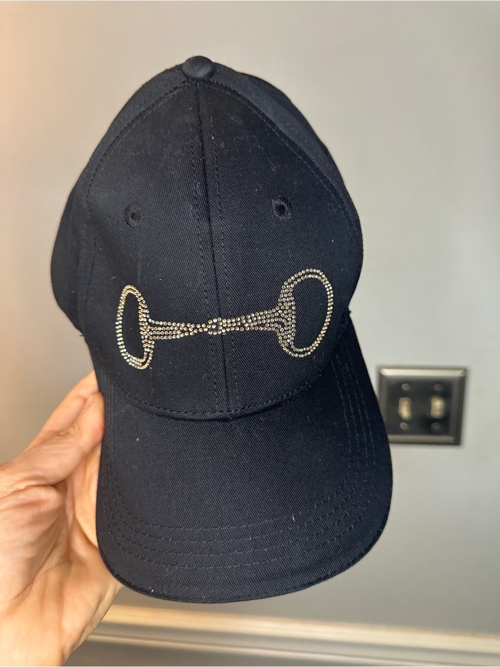 Horse Gloss Equestrian Embellished Black Baseball Cap with Crystal Bit Detail